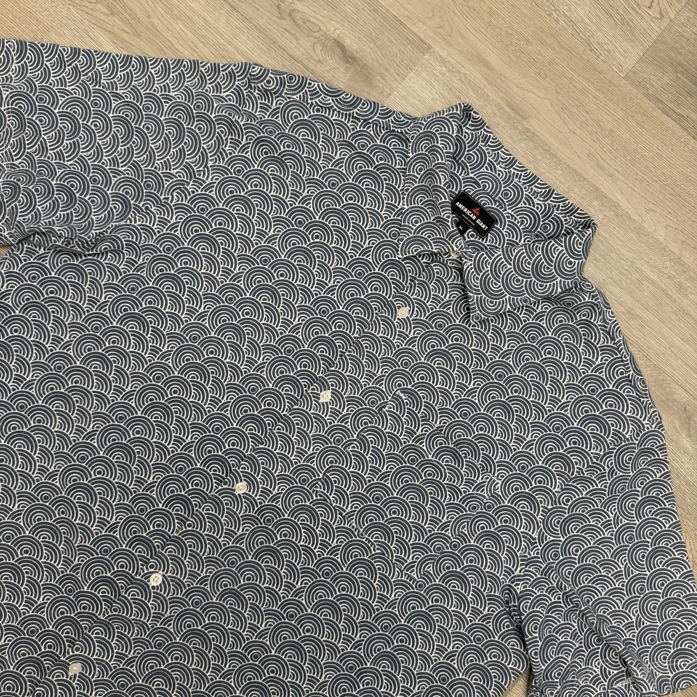 American Giant Shirt Mens XL Blue White Wave Geometric Print Made USA Cotton